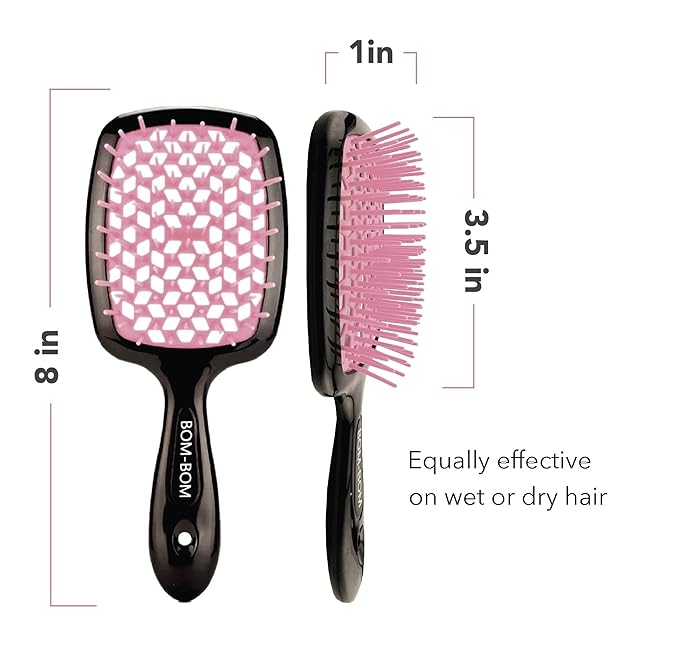BOM BOM 2 Unit Kit, Wet And Dry Vented Detangling Hair Brush For All Hair Types, Light Weight Hairbrush, Scalp Massage Brush (Black light pink)