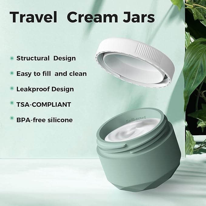 Travel Containers for Toiletries, 4-Pack TSA Approved Silicone Jars (1oz) - BPA Free Leakproof Cosmetic Containers for Creams, Lotion, Skincare & Makeup with Bonus Waterproof Bag-Mix Grey
