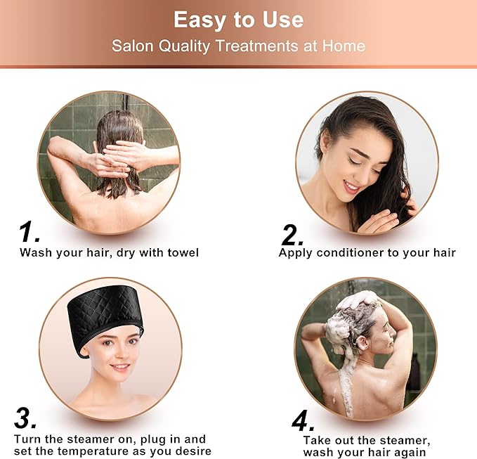 Heat Cap for Deep Conditioning, Ingeware Thermal Cap for Hair Steamer Cap for Natural Hair Portable Electric Heat Hair Spa Cap for Home Use Pattern (Solid Black)