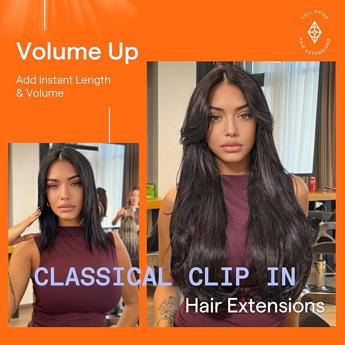 Full Shine Invisible Clip in Hair Extensions Human Hair Soft Black Real Human Hair Extensions Clip ins 12 Inch 95 G 7 Pcs