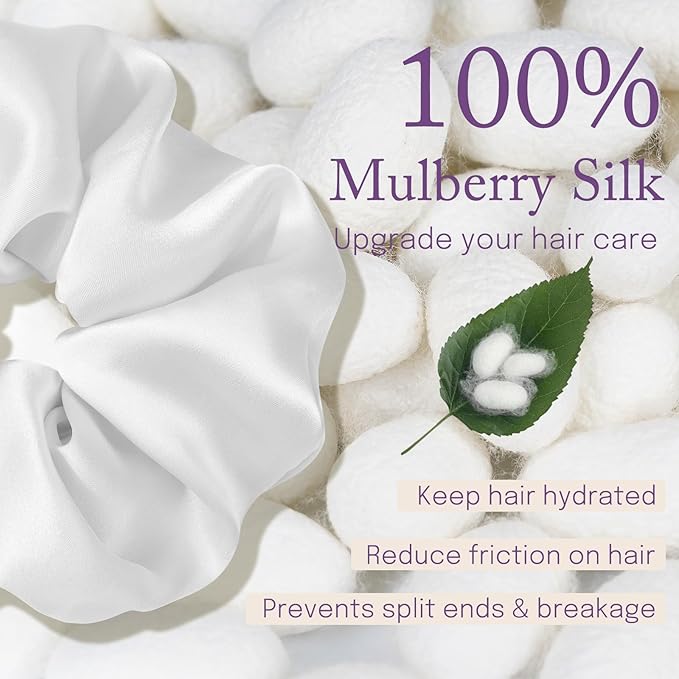 OLESILK Silk Scrunchies Oversized 100% Mulberry: Large for Women& Girls Long Thick Hair, Soft Smooth for No Damage Hair Care Sleeping