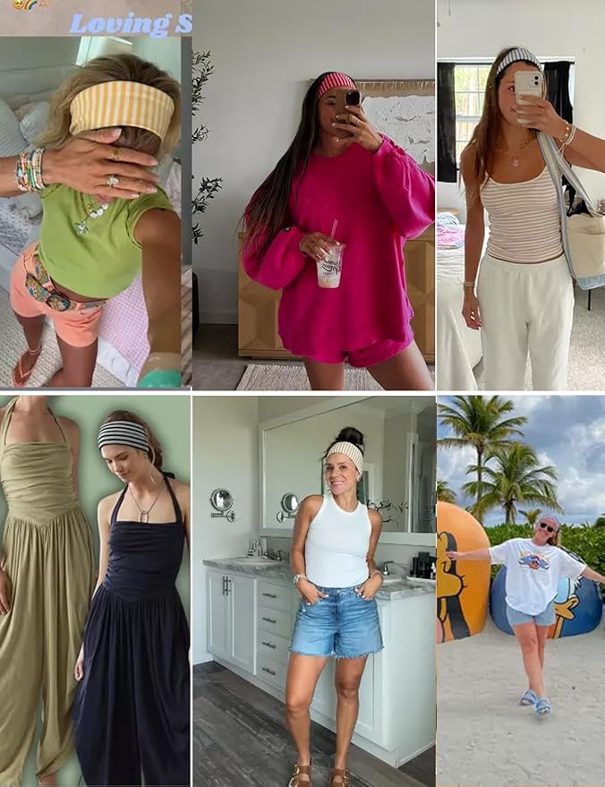 Striped Headbands for Women Elastic Thick Yoga Workout Headband Non Slip Hair Band Hair Accessory,4 Pack
