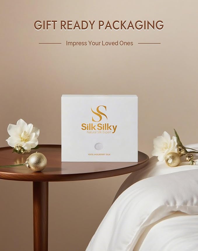 SilkSilky 100% Mulberry Silk Pillowcase - Pure 22 Momme High-Grade 6A Fibers for Hair & Skin, Envelope Closure, Natural, Organic, Breathable & Cooling Pillow Case (King, Champagne)