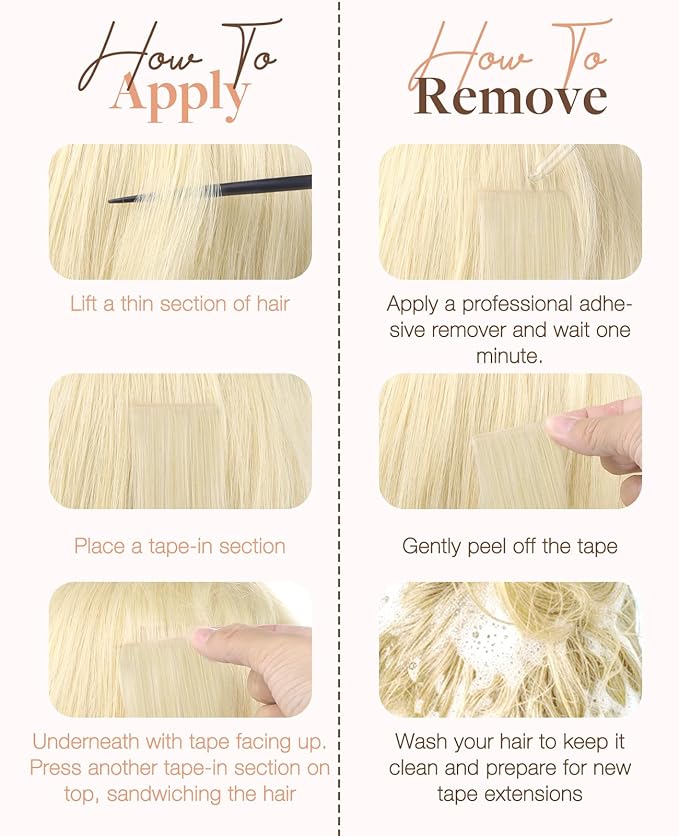 GOO GOO Invisi Edge Tape in Hair Extensions Human Hair, 613R Bleach Blonde 10pcs injected with 10pcs classical tape ins, 22inch 50g, Virgin Remy Hair, Natural Look
