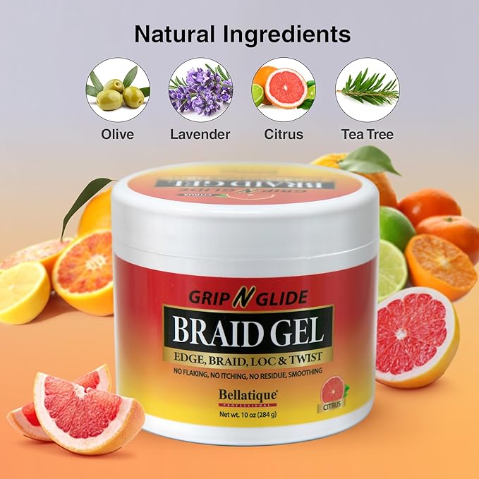 GRIP N GLIDE Braiding Gel Maximum Hold for LOC & Twist - No Flaking, No Whitening, Fast Drying, High Shine, Cool & Refreshing, Long Lasting Hold (10 oz)