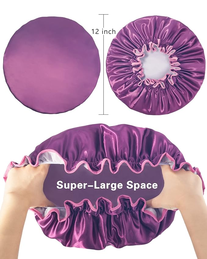 Aquior Shower Caps, Reusable Shower Cap for Women, Double Layer Waterproof Hair Cap, Large Size for All Hair Lengths,for Girls Spa Home Salon Use (purple)