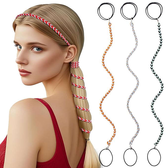 3 Packs Ponytail Holders Hair Ties for Women, Spiral Pony Tails Elastic Braided Hair Holders for Gym Swimming Sports (3pcs16"colorful17)