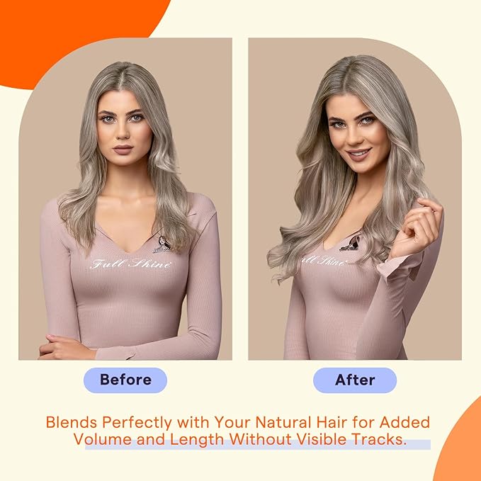 Full Shine Tape in Hair Extensions 22 Inch Color 8 Brown and 60 Blonde 50 Grams Remy Tape in Extensions Human Hair Invisible Human Hair Extensions Tape Ins 20PCS Add Length