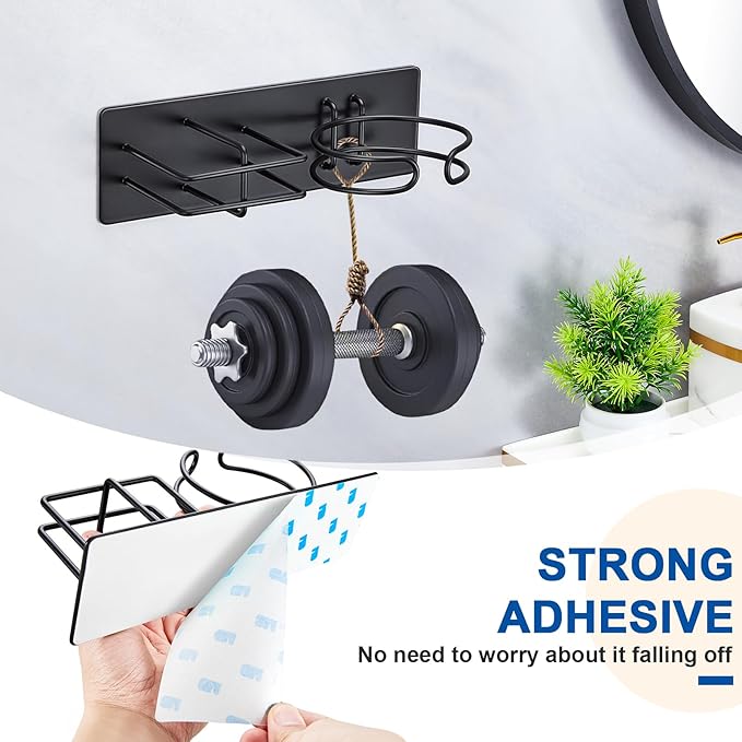 Blow Dryer Holder Wall Mounted, Hair Dryer Holder Stand for Most Hair Dryers Organizer and Storage, Self Adhesive Hairdryer Hanger Rack for Bathroom and Cabinet, Black