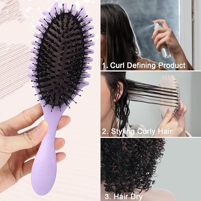 Curly Defining Brush, Curly Hair Styling Brushes Detangler Soft Bristle Hair Brush 1-Pack (Purple)