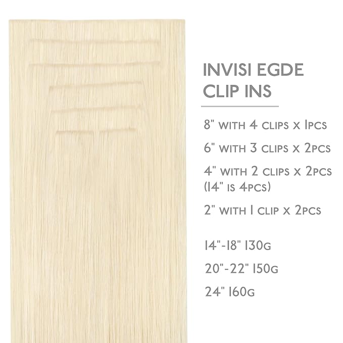 WENNALIFE Invisi Edge Clip in Hair Extensions Real Human Hair, 20 Inch 150g 7pcs Platinum Blonde Seamless Clip in Extensions Remy Hair Clip Ins Invisible PU Skin Weft Extensiones De Cabello Hmano