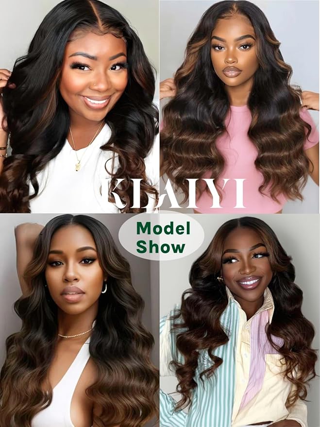 KLAIYI Ombre Brown Body Wave Bye Bye Knots Glueless Wig Pre Cut 7x5 HD Lace Front Wigs Human Hair Chestnut Brown Loose Wave Pre Plucked Bleached Wear and Go Wig with Dark Roots 30S Ready to Go 16Inch