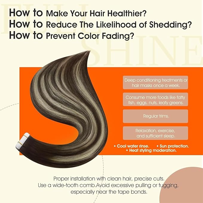 Full Shine Human Hair Tape in Extensions Seamless Tape in Hair Extensions Real Human Hair Color 2 Brown to 60 Blonde And 2 Brown 50G Invisible Tape ins Human Hair 22Inch Double Sided Tapes 20Pcs