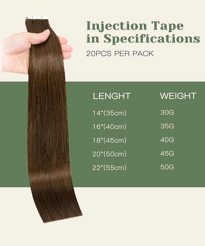 SURNEL Invisi Edge Tape in Hair Extensions #4 Chocolate Brown Injected Tape in Extensions Human Hair 16 Inch 20 Pcs 35g(#4,16)