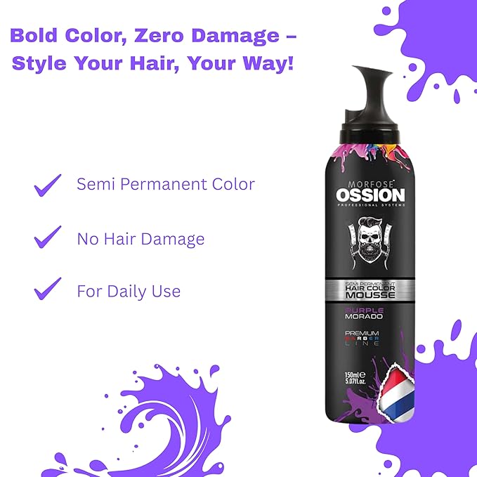 Morfose Ossion Semi Permanent Hair Color Mousse, 5.07 Fl Oz (Purple, 5.07 Fl oz)