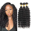 Bundles Human Hair Natural Black Deep Wave Bundle Niegmeag Brazilian Virgin Soft and Silky Remy Hair 3 Bundles 12 14 16 Inch Double Weft Color 1B Deep Wave Bundle Hair Weave
