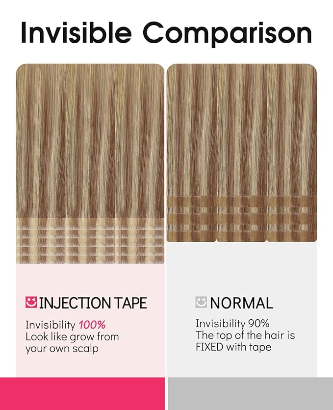 Youngsmile Injection Tape in Hair Extensions Human Hair Balayage #10/27/27 Golden Brown to Caramel Blonde 20pcs 45g 20 Inch Injected Tape in Hair Extensions Seamless Remy Human Hair (#10/27/27,20'')