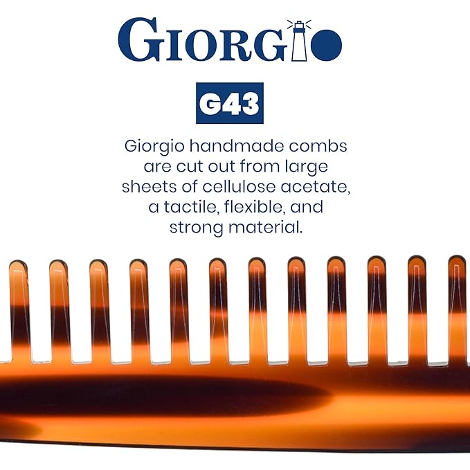 o G43 Large Hair Detangling Comb, Wide Teeth for Thick Curly Wavy Hair. Long Hairs Detangler Comb For Wet and Dry. Handmade large tooth comb, Saw-Cut, Hand Polished, Tortoise Shell (7.25")