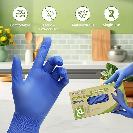 Jointown Biodegradable Nitrile Exam Gloves, Disposable Medical Surgical Gloves, Violet Blue Nitrile Glove, Latex Free, Food Safe, 200 Count, Small