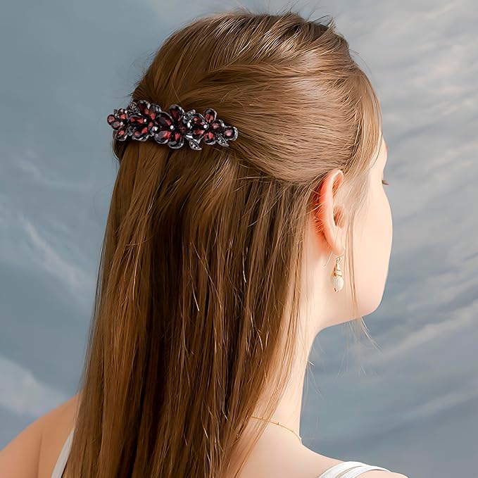 Joez Wonderful Rhinestone Hair Clips, Bridal Hair Accessories for Women, Sparkly Crystal Hair Pins, Fancy Hair Barrettes for Wedding, Bride, Long Hair (Red Flower, 1 Pcs)