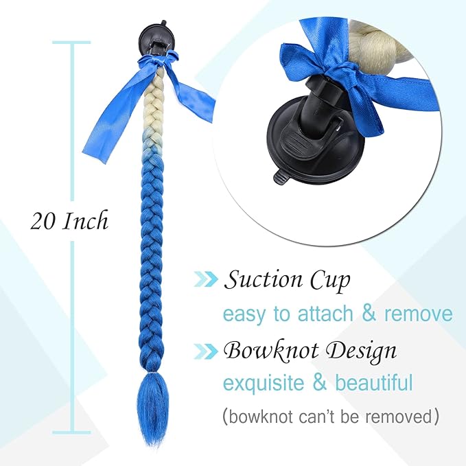 SEGO 1PCS/2PCS Helmet Pigtail Braids with Detachable Suction Cup Bowknot Ponytail Hair Many Colors (Helmet not Included)