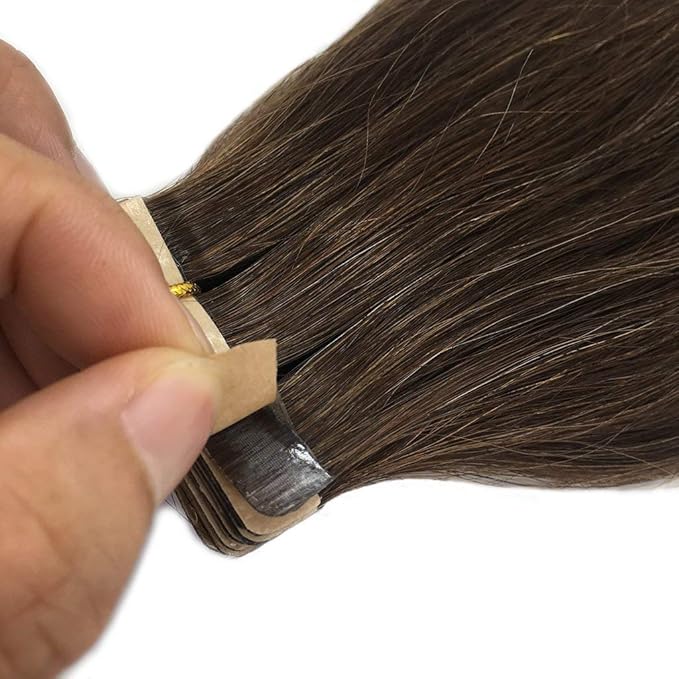 GOO GOO Tape in Hair Extensions Human Hair, 4A Chocolate Brown, 22inch 50g 20pcs, Skin Weft Seamless Invisible, Silky Straight with Thick Ends, Remy Human Hair