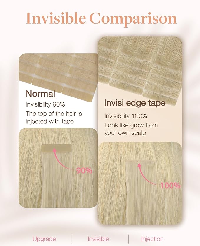 GOO GOO Invisi Edge Tape in Hair Extensions Human Hair, 18ET90A Natural Blonde Balayage 20pcs 22inch 50g, Virgin Remy Hair, Seamless Injected Tape, Natural Look