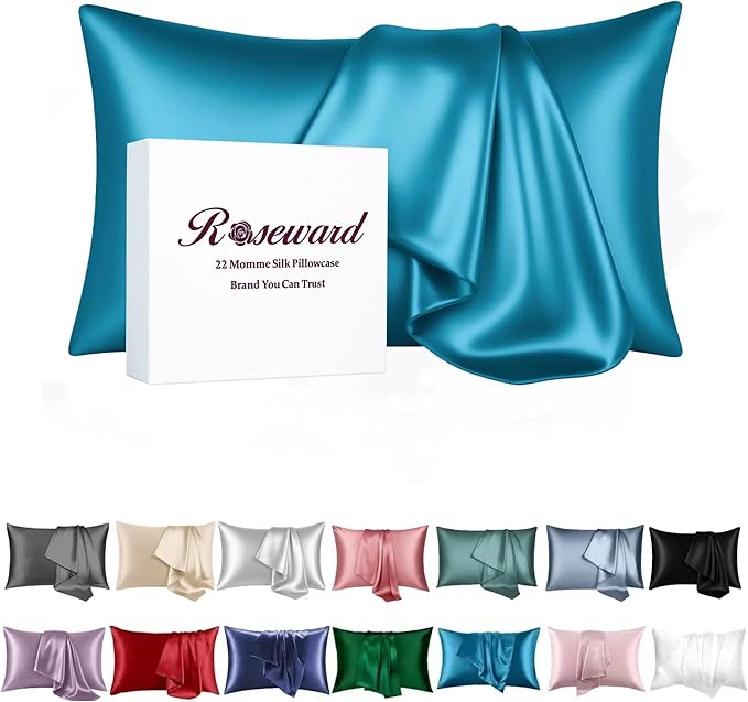 Mulberry Silk Pillowcase for Hair and Skin Made in USA, 22 Momme King Size Silk Pillow Cases with Zipper, 100% Silk, Anti Aging, Anti Acne, 1 Pc 20"x36" (King, Peacock Blue)