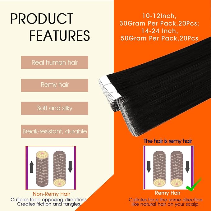 Full Shine Injected Tape In Hair Extensions Color 1B Black Tape in Extensions Real Human Hair Injection Seamless Skin Weft Double Sided Exension 22Inch 50G 20Pcs Long Straight for Wedding