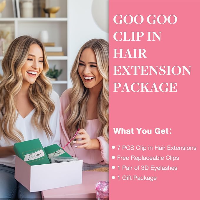 GOO GOO Clip in Hair Extensions Real Human Hair, Remy Human Hair Extensions Clip ins for Women, Natural Human Hair, 24inch 120g 7Pcs, 4/18 Balayage Chocolate Brown Highlighted Dirty Blonde