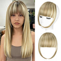 Clip in Bangs, Synthetic French Bangs Hair Clip, Light Blonde Mix Bleach Blonde Fake Bangs Fringe with Temples Hairpieces for Women Natural Curved Hair Extensions for Daily Wear