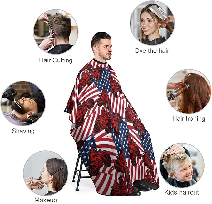 Unisex Motorcycle Motocross Dirt Bike American Flag Hair Styling Cape, Lightweight Salon Cape Apron for Home Stylists, Haircut Tools