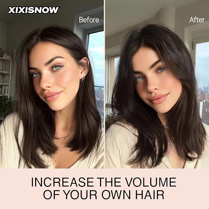 2 Pcs Clip In Hair Volumizer 8 Inch Heat Resistant Hair Pieces Thick Synthetic Extension Hairs Adding Extra Volume Hairs Extensions Clip Ins Short for Women with Thin & Fine Dark Brown