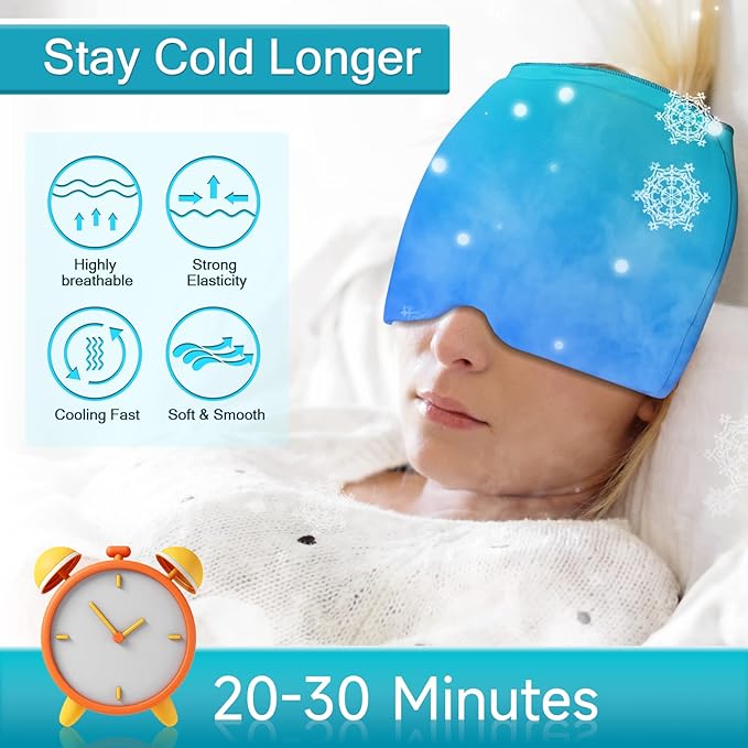 Ice Cap Migraine Relief - Snugly Fit Ice Pack Hat with Gel for Headache Therapy (Green)
