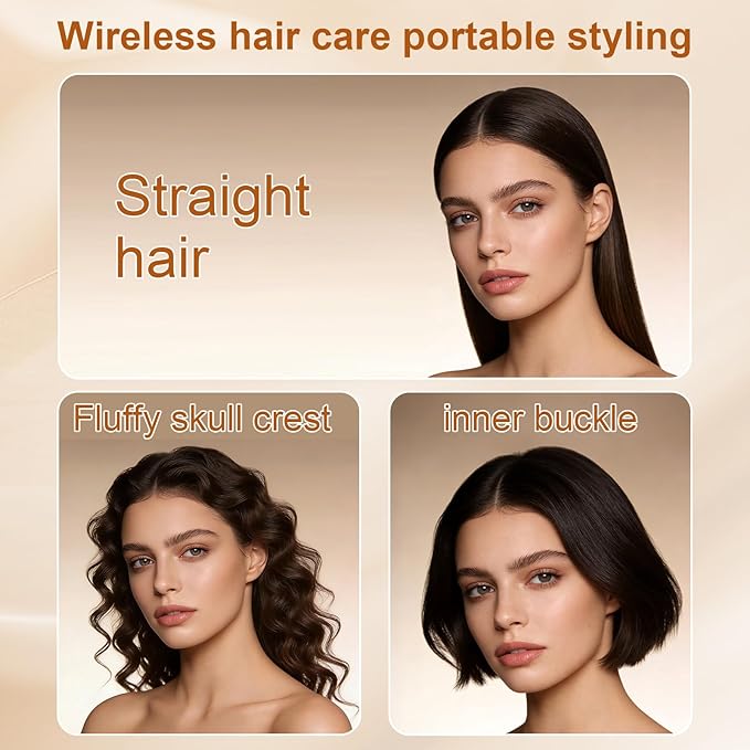 Mini Straightener, Rechargeable Portable Mini Hair Straightener Brush, Fast Heating Hot Comb 3-Speed Temperature Control with Anti Scald Shell and Built-in Mirror for Home Travel (White)