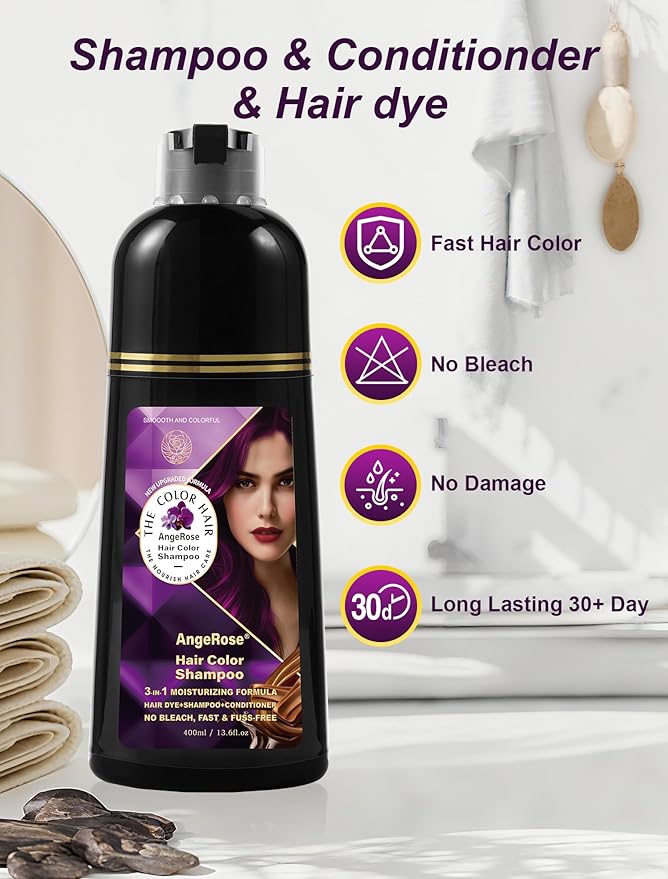 Hair Dye Shampoo 3 in 1, Natural Hair Dye to Cover Gray Hair, 400 ML, Purple