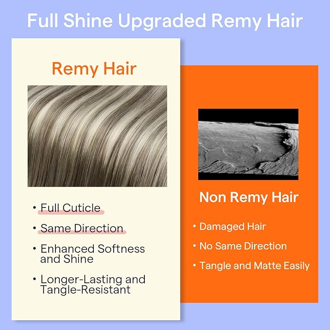 Full Shine Clip in Human Hair Extensions 20 Inch Seamless Clip in Extensions Straight Remy Hair Cool Ash Brown Ombre Highlight Blonde Hair Extensions Clip ins 7 Pcs 120 G