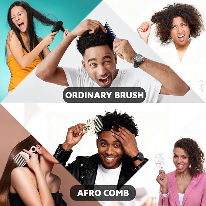 2 Pcs Afro Pick Comb for Natural Curly Hair,Portable Styling Hair Pick for Travel,Anti-Static,Cute Afro Comb for Women Men and Girls (Beige-T2)