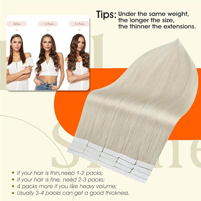 Full Shine White Blonde Human Hair Tape in Extensions Tape in Human Hair Extensions Invisible Skin Weft Natural Straight Extension Lightweight 22Inch Instant Volume Boost 50G 20Pcs