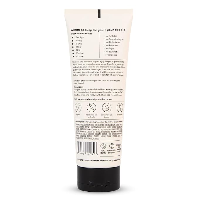 Odele Moisture Hair Mask, Conditioner Treatment with Jojoba and Argan Oils for All Hair Types + Textures, 8 Fl Oz