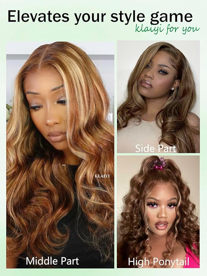 KLAIYI Wear And Go Glueless Wig Bye Bye Knots 13x4 Precut Lace Front Wigs Human Hair Ombre Highlight Blonde Body Wave Wig Pre Bleached Pre Everything Pre Plucked with Baby Hair 3S Ready to Wear 20Inch