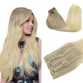 DOORES Clip in Human Hair Extensions, 10pcs 160g Balayage Ash Blonde to Golden Blonde and Platinum Blonde 20 Inch Real Hair Extensions Clip in Remy Hair Extensions Straight