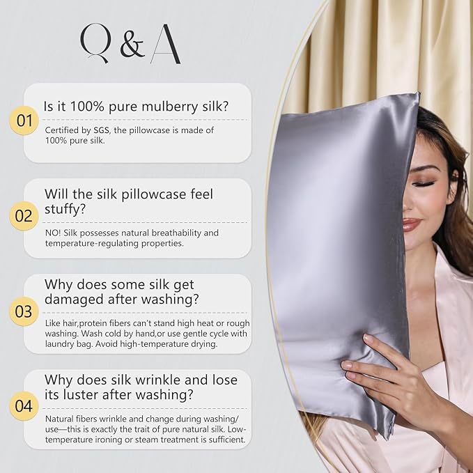 ZIMASILK 25 Momme 100% Pure Mulberry Silk Pillowcase for Hair and Skin Care, Highest Grade 6A Pillow Cases for Women, Long-Lasting Durablity, Gift for Women Men, 1Pc (Queen 20"x30", Ivory)