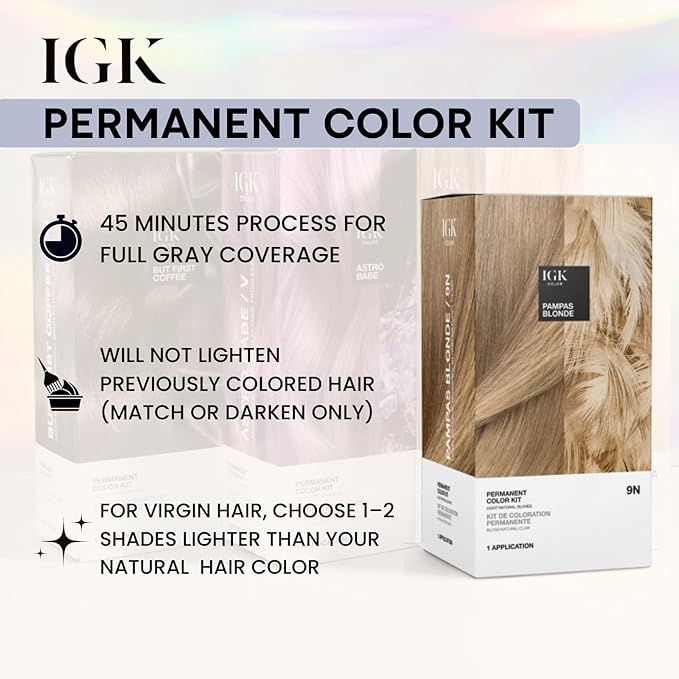 IGK Permanent Hair Dye Color Kit | 4N Original Brown - Brown Black | 100% Gray Color Coverage + Strengthen + Shine | Ammonia Free