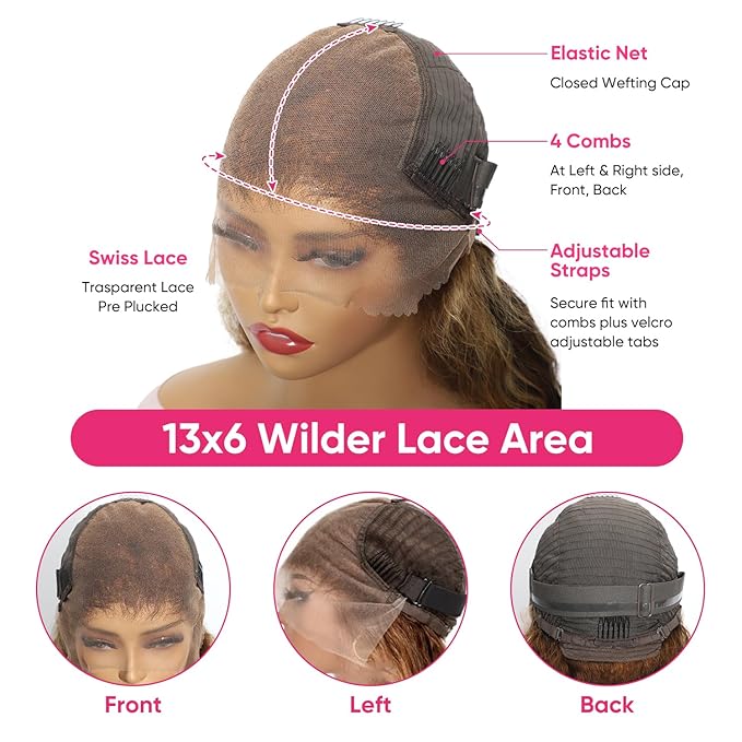 26 Inch Highlight Deep Wave Wig Human Hair Honey Blonde 13x6 HD Ombre Lace Front Wigs Human Hair Pre Plucked 200% Density Curly Lace Frontal Wigs For Women