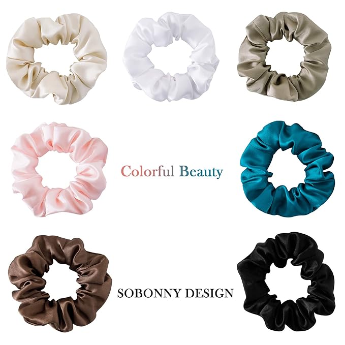 Mulberry Silk Hair Ties - Frizz Prevention, Sleep Accessories for Women (Beige, White, Pink, 3-Pack)