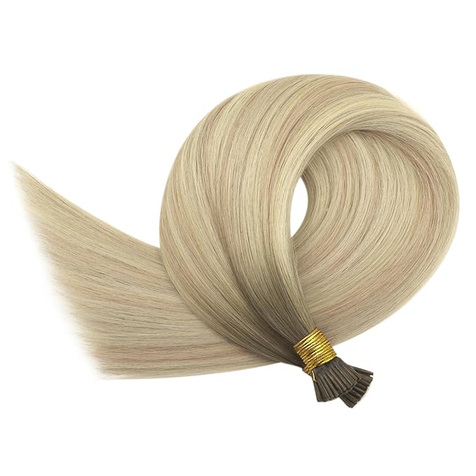 YoungSee I Tips Hair Extensions Ombre 14 Inch I Tip Extensions Ash Blonde Ombre Platinum Blonde Balayage Itip Hair Extension Real Human Hair 80s 50g Fusion Hair Extension for Short Hair