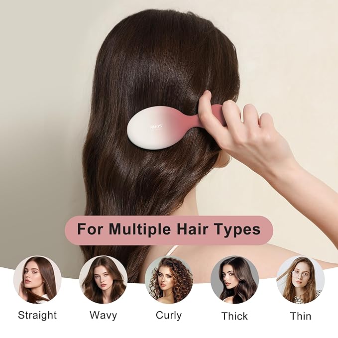 RHOS Mini Hair Brush for Women,Men and Kids, Travel Size Hair Brush for Purse & Pocket, Small Cushion Paddle Brush with Soft Bristles(1 Pack-Red Gradient)