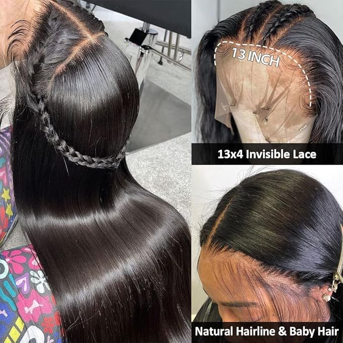 Hermosa 13x4 HD Transparent Lace Front Wigs Human Hair Pre Plucked with Baby Hair 220% Density Straight Lace Front Wigs Human Hair for Black Women Natural Hairline 24 inch