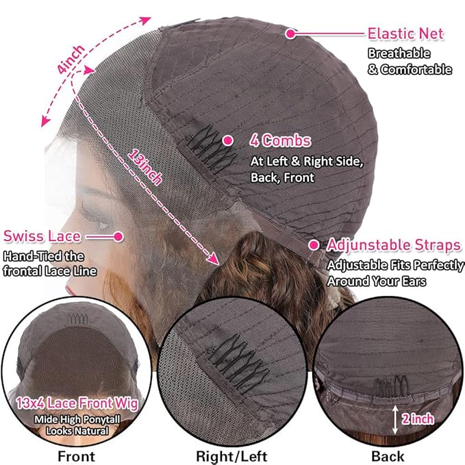 Bangjazz 13x4 Deep Wave Lace Front Wigs Highlight Ombre Human Hair 180% Density P4/27 Colored Glueless Curly Wigs for Black Women 18 Inch